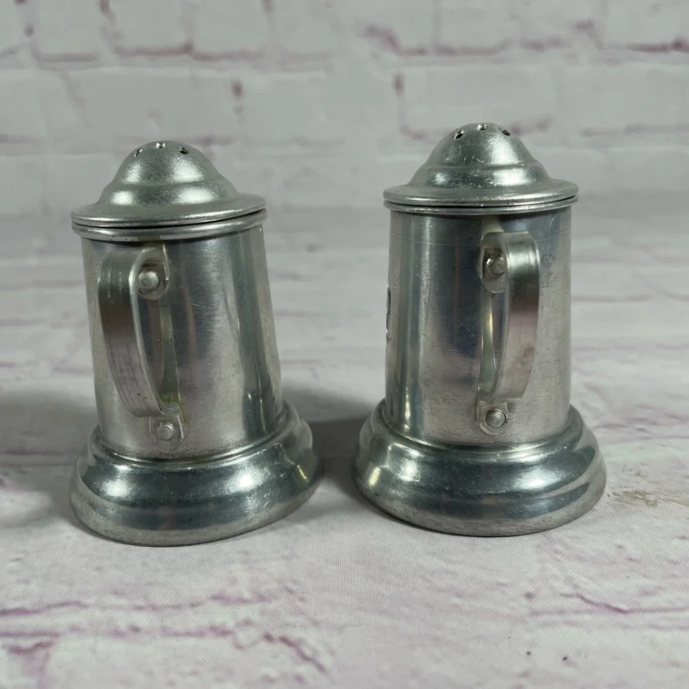 Vintage Metal Beer Stein Salt and Pepper Shaker Set Aluminum Hong Kong